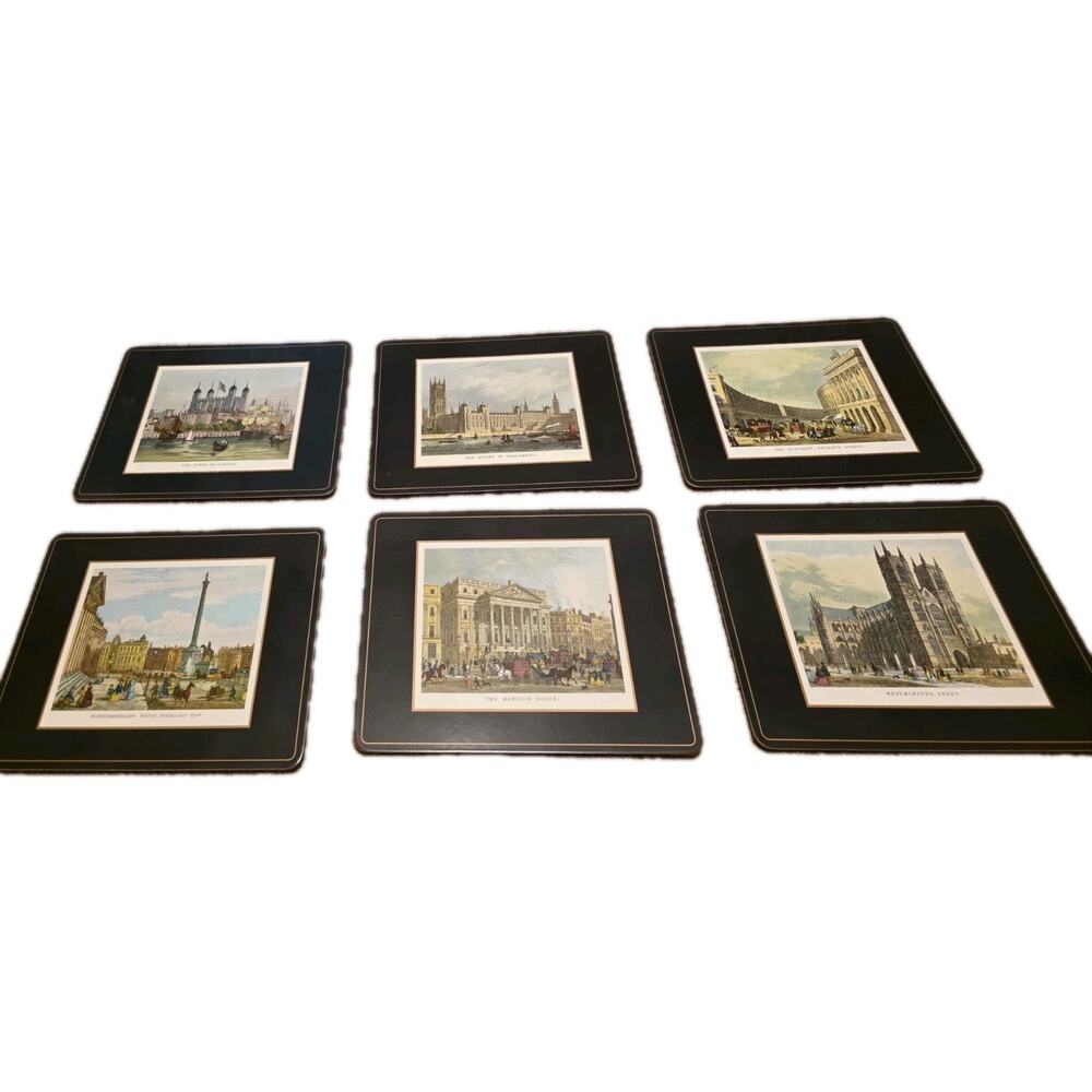 Pimpernel 9" x 12" Placemats 19th Century London Cork Back Vtg Box Set of 6